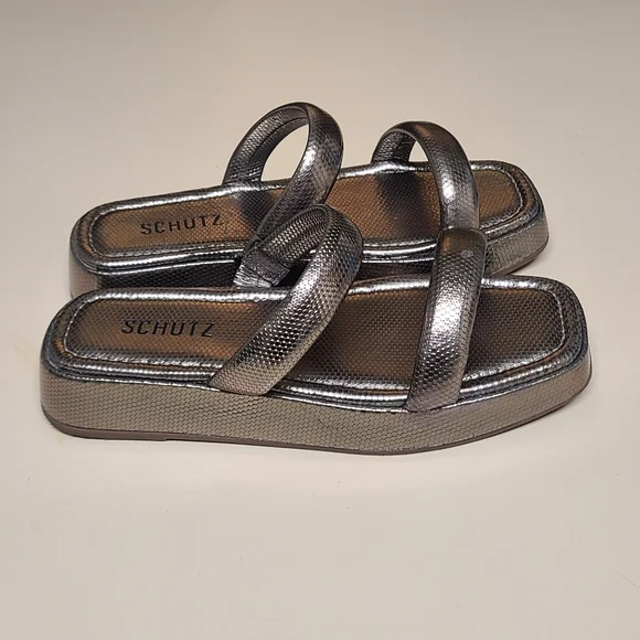 SCHUTZ Silver Slide Sandals with Modern Design - Picture 7 of 10